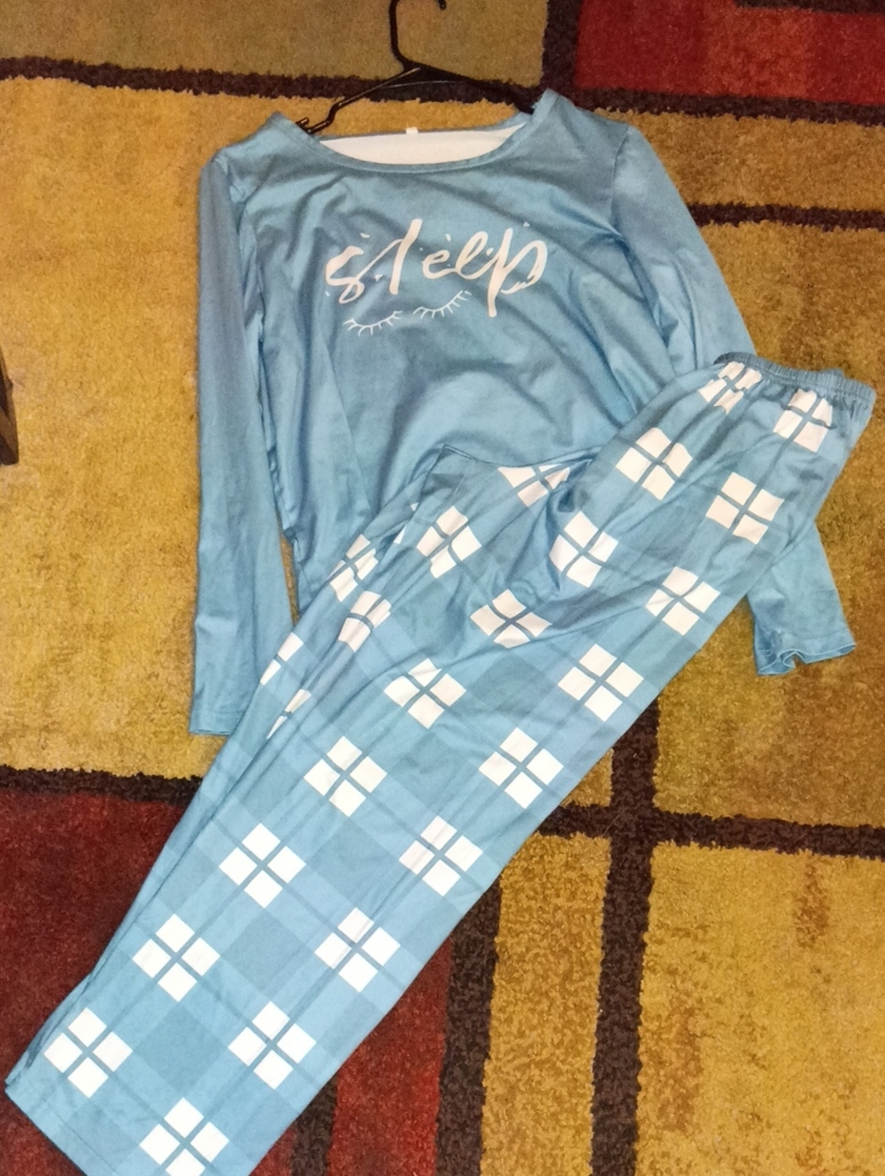 Light Blue 'Sleep' Long-Sleeve Pajama Set Size Large